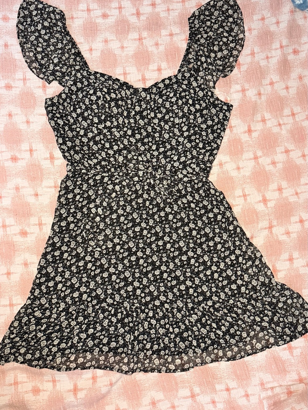 Lily Rose Black Floral Ruffle-Trim Dress